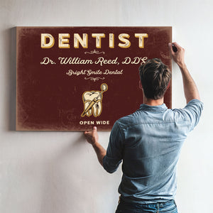 Personalized Dentist Sign, Open Wide, Oxblood & Gold, image 9