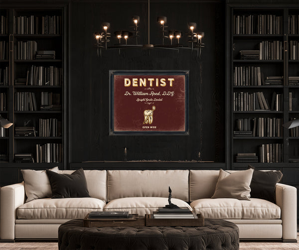Personalized Dentist Sign, Open Wide, Oxblood & Gold, image 16