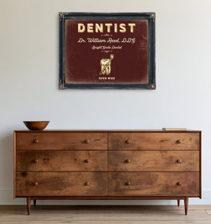 Personalized Dentist Sign, Open Wide, Oxblood & Gold, image 19