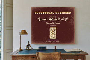 Personalized Electrical Engineer Sign, Ohm Sweet Ohm, Oxblood & Gold, image 2