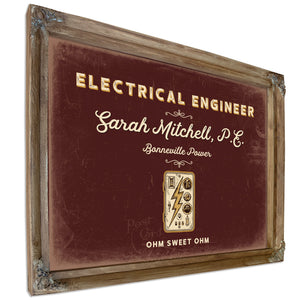 Personalized Electrical Engineer Sign, Ohm Sweet Ohm, Oxblood & Gold, image 6