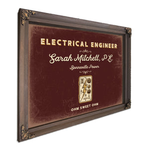 Personalized Electrical Engineer Sign, Ohm Sweet Ohm, Oxblood & Gold, image 7