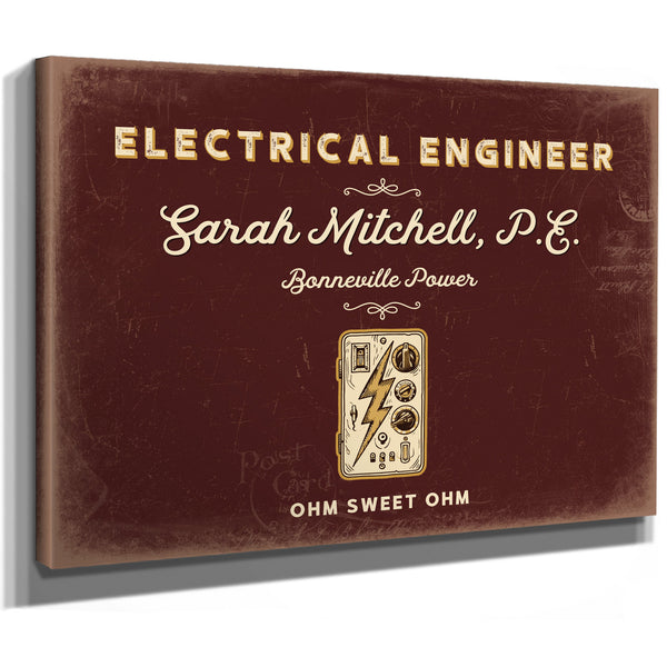 Personalized Electrical Engineer Sign, Ohm Sweet Ohm, Oxblood & Gold, image 8
