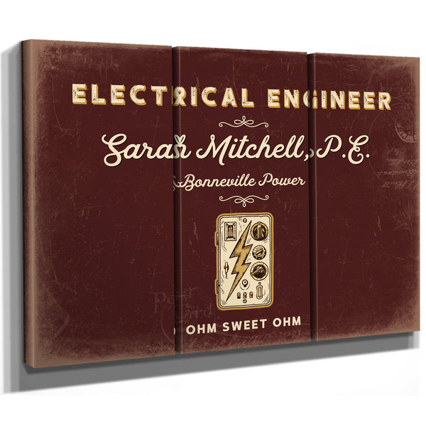 Personalized Electrical Engineer Sign, Ohm Sweet Ohm, Oxblood & Gold, image 14