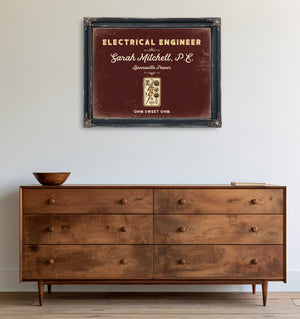 Personalized Electrical Engineer Sign, Ohm Sweet Ohm, Oxblood & Gold, image 19