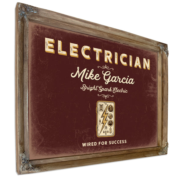 Personalized Electrician Sign, Wired for Success, Oxblood & Gold, image 6