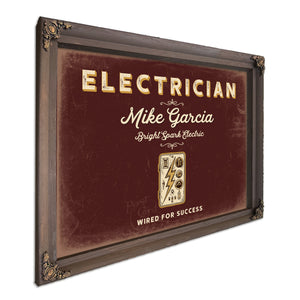 Personalized Electrician Sign, Wired for Success, Oxblood & Gold, image 7