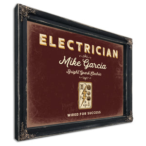 Personalized Electrician Sign, Wired for Success, Oxblood & Gold, image 1