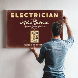 Personalized Electrician Sign, Wired for Success, Oxblood & Gold, image 9