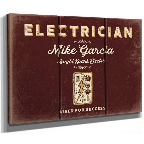 Personalized Electrician Sign, Wired for Success, Oxblood & Gold, image 14
