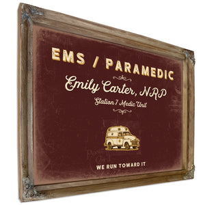 Personalized Paramedic Sign, We Run Toward It, Oxblood & Gold, image 6