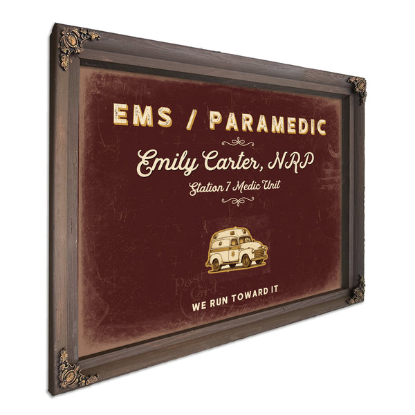 Personalized Paramedic Sign, We Run Toward It, Oxblood & Gold, image 7