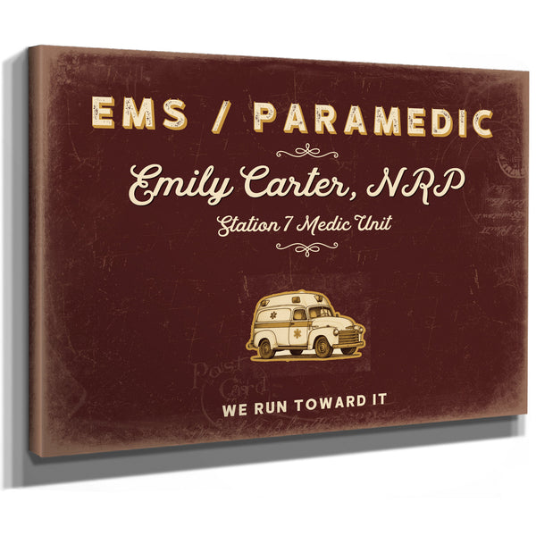 Personalized Paramedic Sign, We Run Toward It, Oxblood & Gold, image 8