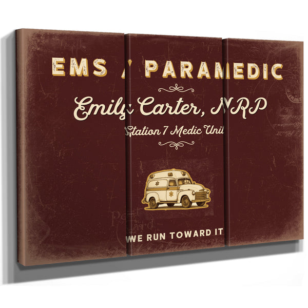Personalized Paramedic Sign, We Run Toward It, Oxblood & Gold, image 14
