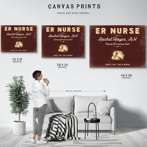 Personalized ER Nurse Sign, Don't Say the Q Word, Oxblood & Gold, image 10