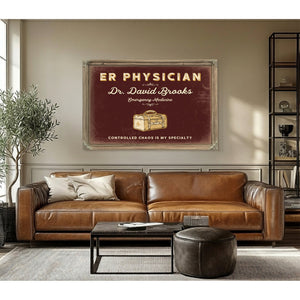 Personalized ER Physician Sign, Controlled Chaos Is My Specialty, Oxblood & Gold, image 3
