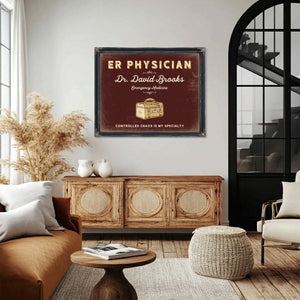 Personalized ER Physician Sign, Controlled Chaos Is My Specialty, Oxblood & Gold, image 4