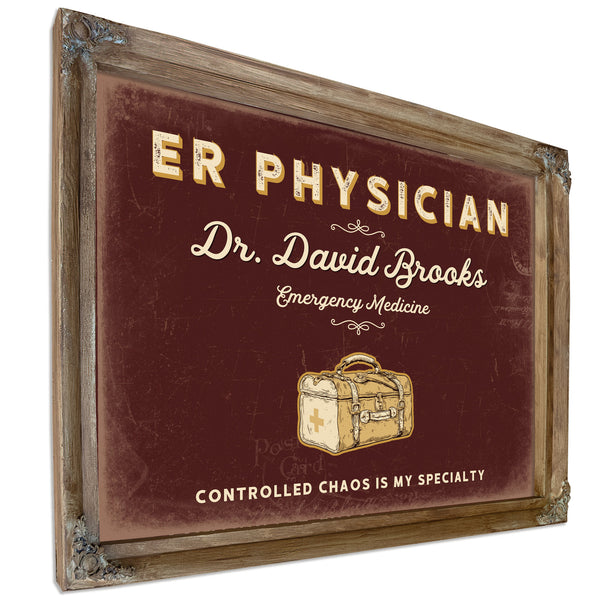 Personalized ER Physician Sign, Controlled Chaos Is My Specialty, Oxblood & Gold, image 6