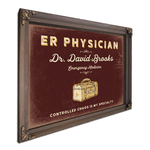 Personalized ER Physician Sign, Controlled Chaos Is My Specialty, Oxblood & Gold, image 7