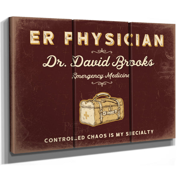 Personalized ER Physician Sign, Controlled Chaos Is My Specialty, Oxblood & Gold, image 14