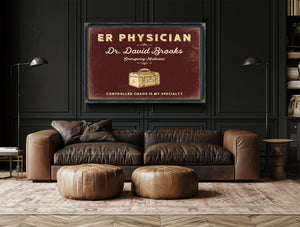 Personalized ER Physician Sign, Controlled Chaos Is My Specialty, Oxblood & Gold, image 17