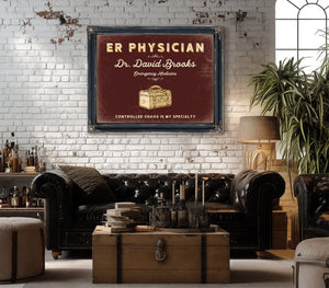 Personalized ER Physician Sign, Controlled Chaos Is My Specialty, Oxblood & Gold, image 18