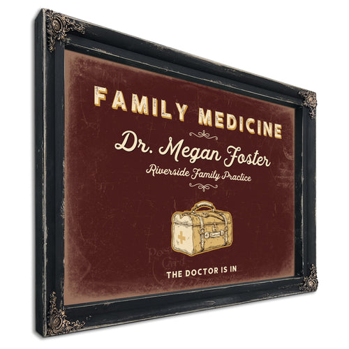 Personalized Family Medicine Sign, The Doctor Is In, Oxblood & Gold, image 1