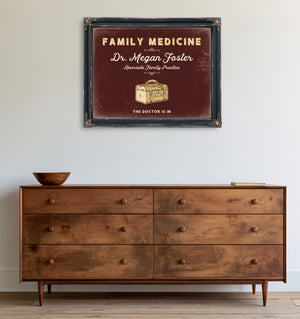 Personalized Family Medicine Sign, The Doctor Is In, Oxblood & Gold, image 19