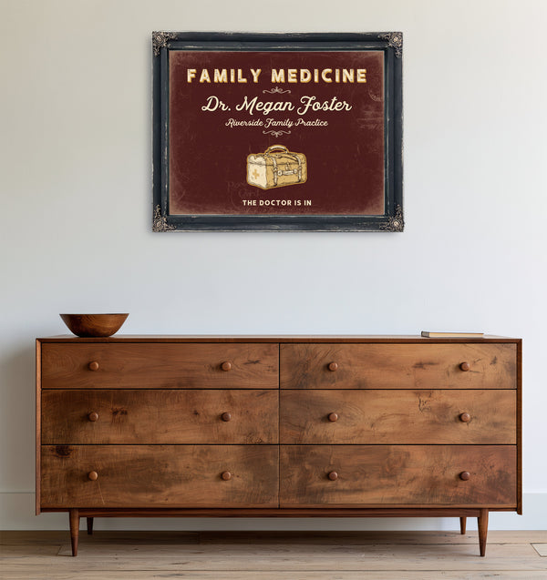 Personalized Family Medicine Sign, The Doctor Is In, Oxblood & Gold, image 19