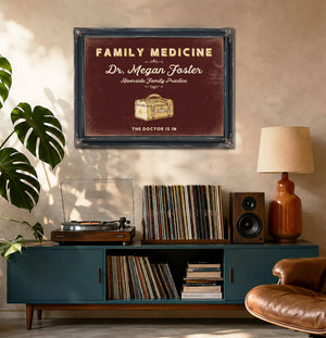 Personalized Family Medicine Sign, The Doctor Is In, Oxblood & Gold, image 20