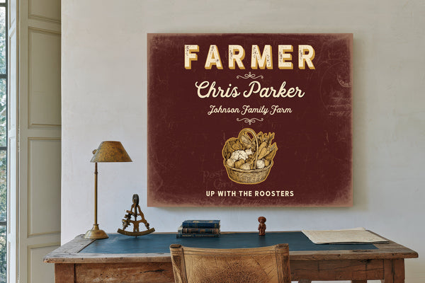 Personalized Farmer Sign, Up With the Roosters, Oxblood & Gold, image 2