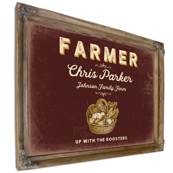 Personalized Farmer Sign, Up With the Roosters, Oxblood & Gold, image 6