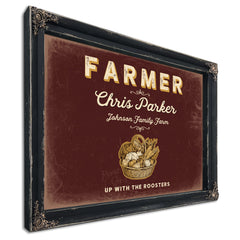 Personalized Farmer Sign, Up With the Roosters, Oxblood & Gold, image 1