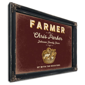 Personalized Farmer Sign, Up With the Roosters, Oxblood & Gold, image 1
