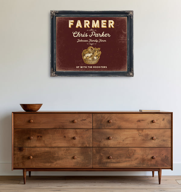 Personalized Farmer Sign, Up With the Roosters, Oxblood & Gold, image 19