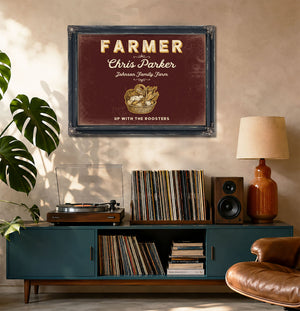 Personalized Farmer Sign, Up With the Roosters, Oxblood & Gold, image 20