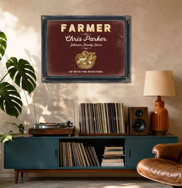 Personalized Farmer Sign, Up With the Roosters, Oxblood & Gold, image 20