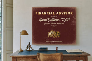 Personalized Financial Advisor Sign, Invest in Yourself, Oxblood & Gold, image 2