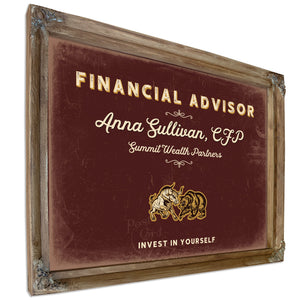 Personalized Financial Advisor Sign, Invest in Yourself, Oxblood & Gold, image 6