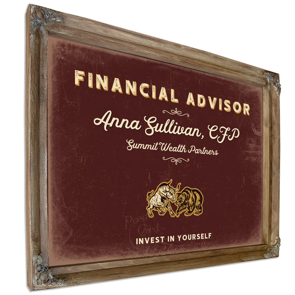 Personalized Financial Advisor Sign, Invest in Yourself, Oxblood & Gold, image 6
