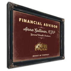 Personalized Financial Advisor Sign, Invest in Yourself, Oxblood & Gold, image 1