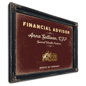 Personalized Financial Advisor Sign, Invest in Yourself, Oxblood & Gold, image 1