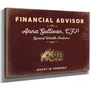 Personalized Financial Advisor Sign, Invest in Yourself, Oxblood & Gold, image 8