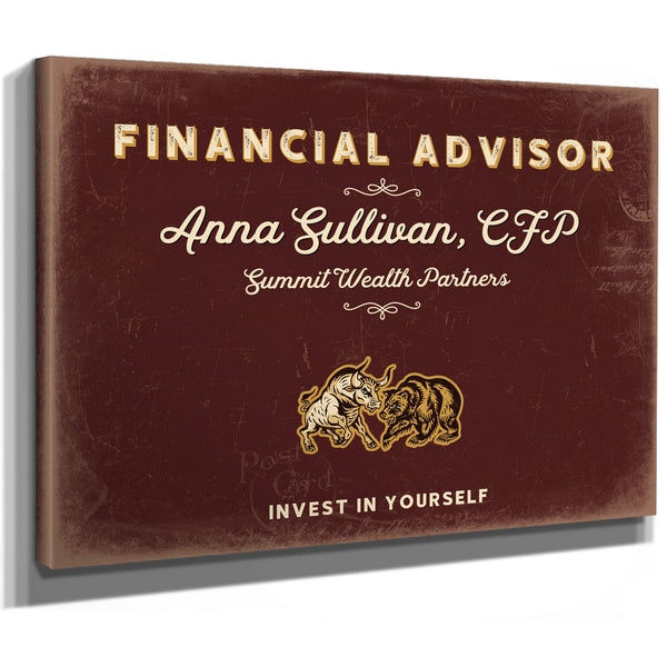 Personalized Financial Advisor Sign, Invest in Yourself, Oxblood & Gold, image 8