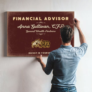 Personalized Financial Advisor Sign, Invest in Yourself, Oxblood & Gold, image 9