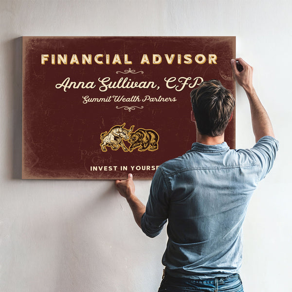 Personalized Financial Advisor Sign, Invest in Yourself, Oxblood & Gold, image 9