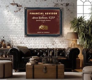 Personalized Financial Advisor Sign, Invest in Yourself, Oxblood & Gold, image 18