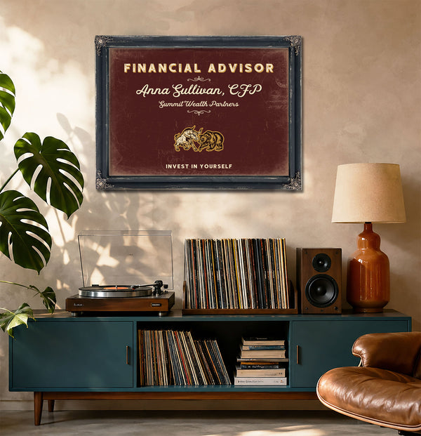 Personalized Financial Advisor Sign, Invest in Yourself, Oxblood & Gold, image 20