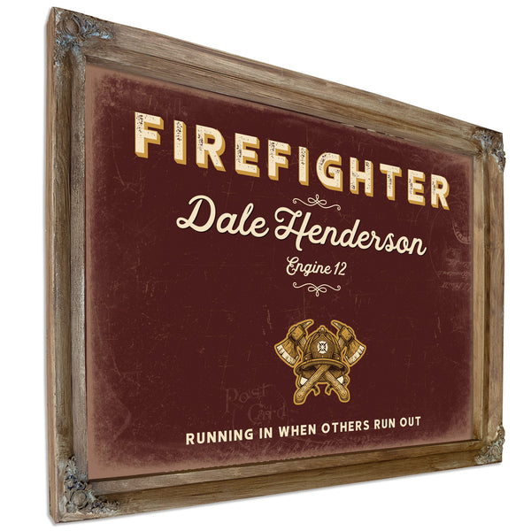 Personalized Firefighter Sign, Running In When Others Run Out, Oxblood & Gold, image 6
