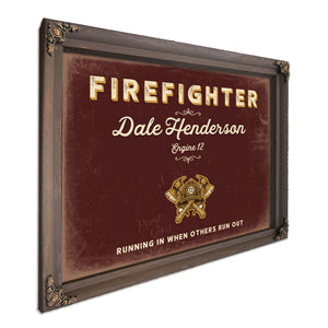 Personalized Firefighter Sign, Running In When Others Run Out, Oxblood & Gold, image 7